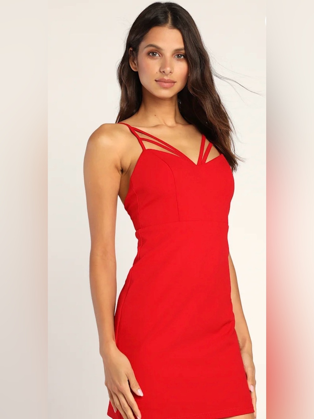 Lulus Caught Your Attention Red Strappy V-Neck Bodycon Mini Dress size small